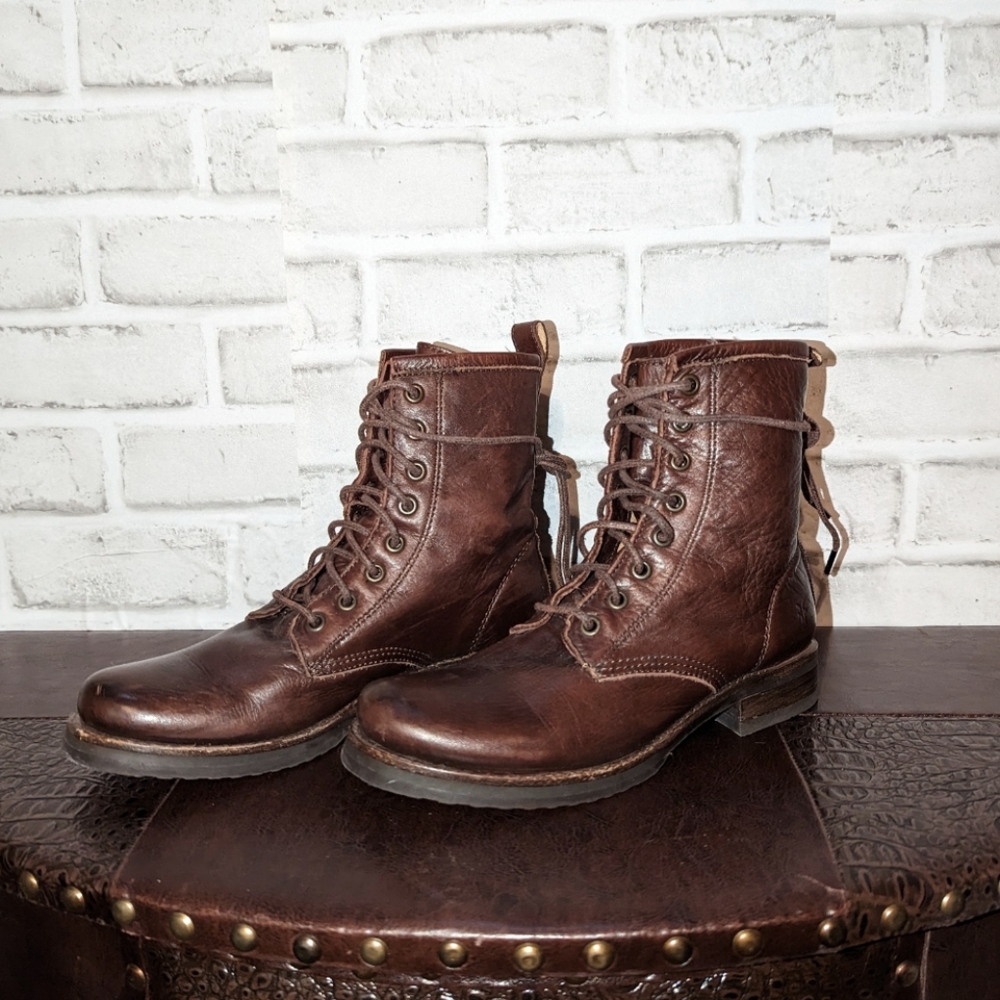 Frye Veronica Combat Dark Brown Leather Lace Up Boots size 6 - Picture 8 of 16